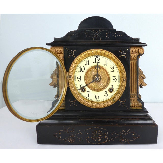 1882 Victorian Ansonia Clock Company Metal & Bronze Mantel Clock Chairish