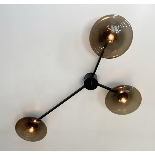 Trio Black Powder Coat Smoky Glass Flush Mount by Fabio LTD For Sale - Image 6 of 7