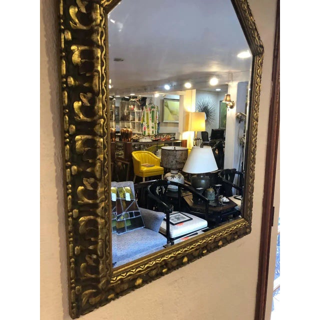 Mid-Century Modern Carved Wooden Gold Leaf Mirror For Sale - Image 3 of 13