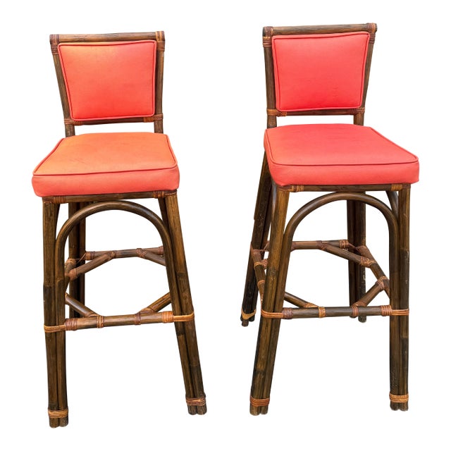 1960s Paul Frankl Style Bamboo Barstools - a Pair For Sale