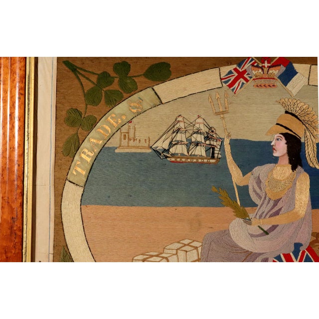 Large Sailor's Woolwork of Britannia With Ships Celebrating Trade and Commerce For Sale - Image 13 of 17