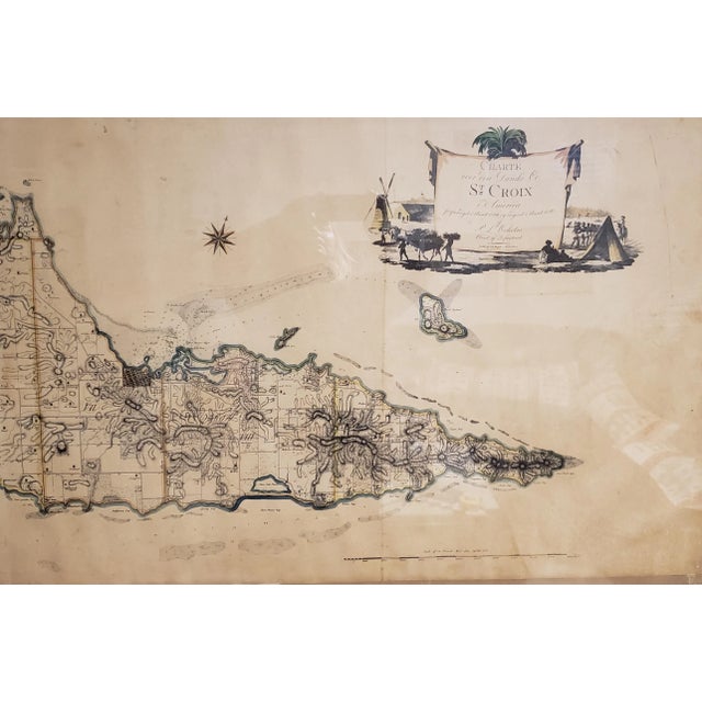 1960s Large Vintage 1794 Danish Hand Colored Map of St. Croix For Sale - Image 5 of 13