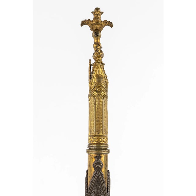 Metal Pair of Circa 1840 Victorian Gothic Revival Gilt Bronze Chimney Ornaments For Sale - Image 7 of 8