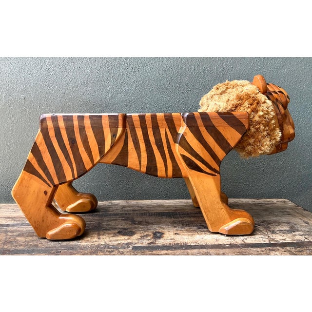 Vintage Handcrafted Wood and Jute Tiger Stool For Sale - Image 12 of 16