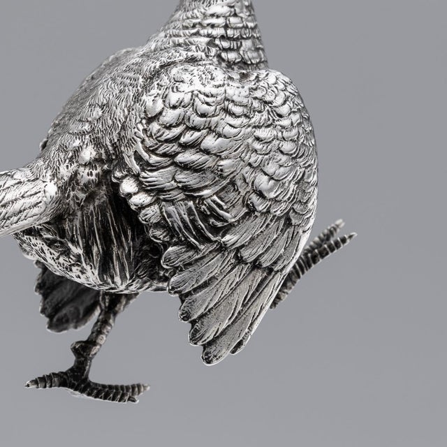 Vintage 20th Century English Silver Ornamental Pheasants, 1972, Set of 2 For Sale - Image 13 of 18