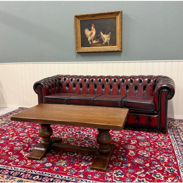 Antique French Farmhouse Coffee Table Bench Baluster Pedestal Oak c.1930s For Sale - Image 9 of 17