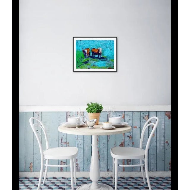 2020s Two Cows, Abstract Cow Oil Painting For Sale - Image 5 of 9