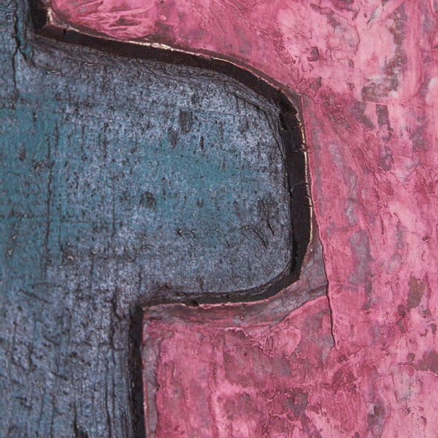 Teal Alessandro Bonato, Abstract Acrylic on Wood Painting, 1971 For Sale - Image 8 of 11