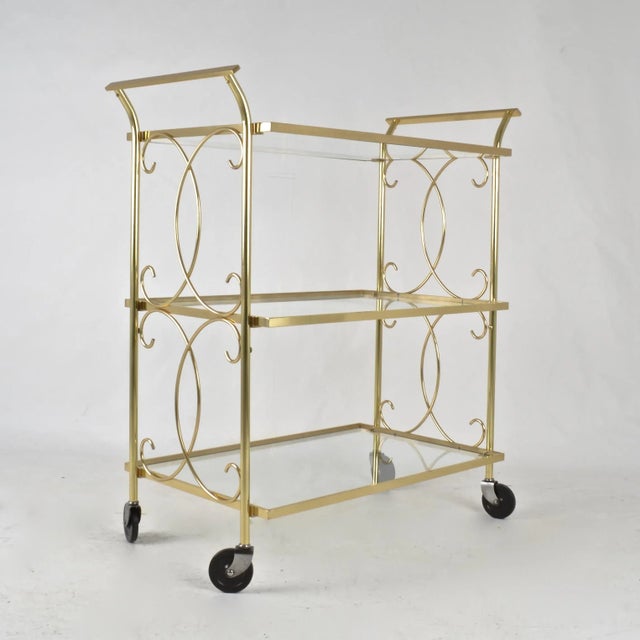 Brass Drinks Cart With Decorative Scroll Work For Sale - Image 9 of 9