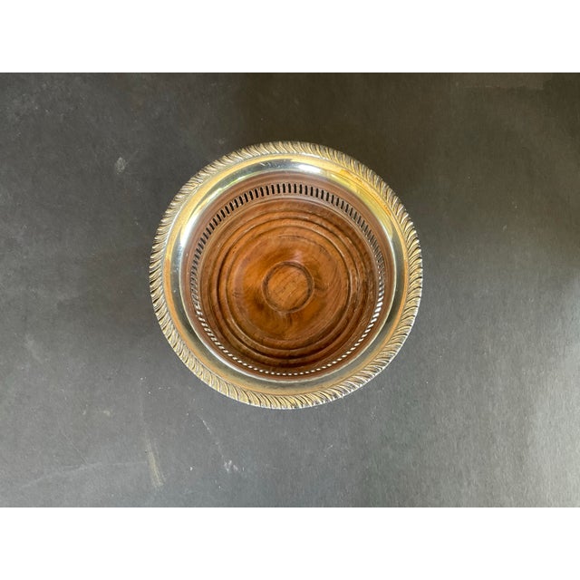 Traditional Vintage Reticulated Silver Plate Wood Wine Bottle Coaster For Sale - Image 3 of 8