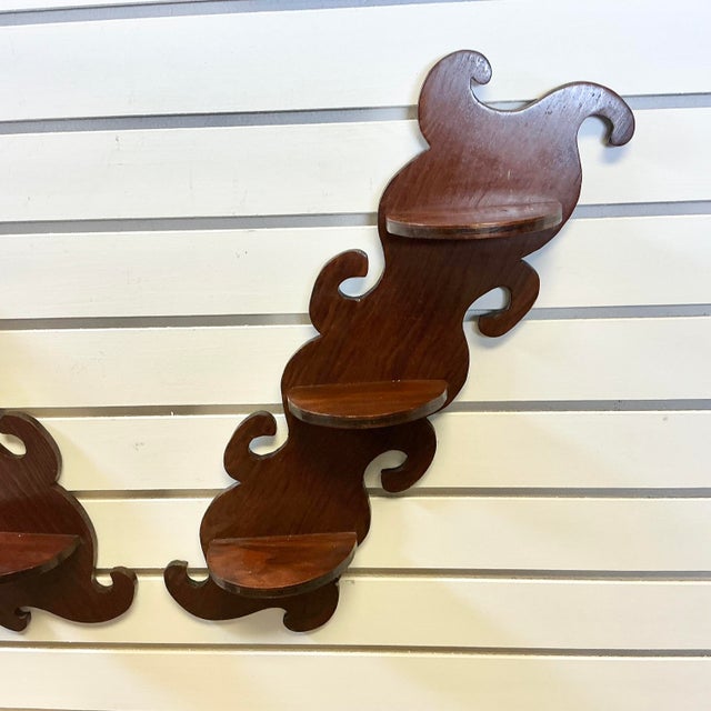 Burnt Umber 1940s Vintage Americana Boho Chic Folk Art Wall Mounted Display Shelves - A Pair For Sale - Image 8 of 10
