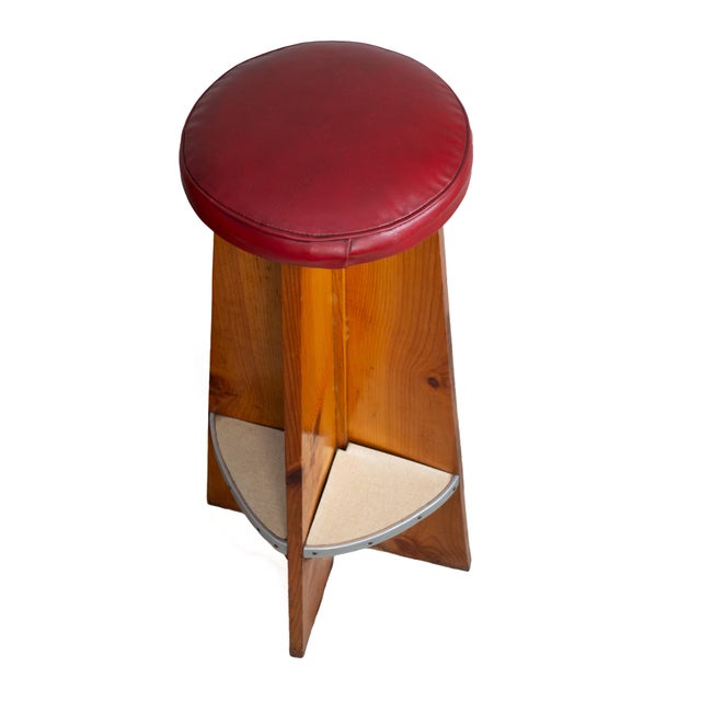 Mid-Century Modern Mid-Century Wooden Bar Stools With Red Upholstery - Set of 3 For Sale - Image 3 of 4