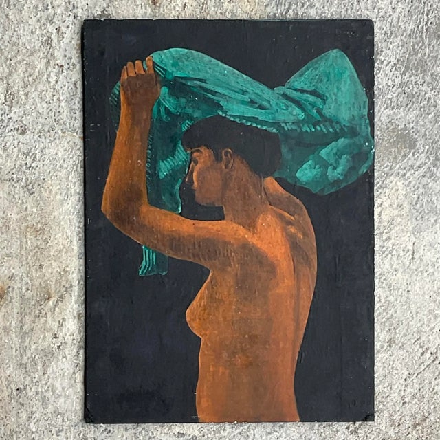 Vintage Boho Figural Oil Painting on Board For Sale - Image 4 of 7