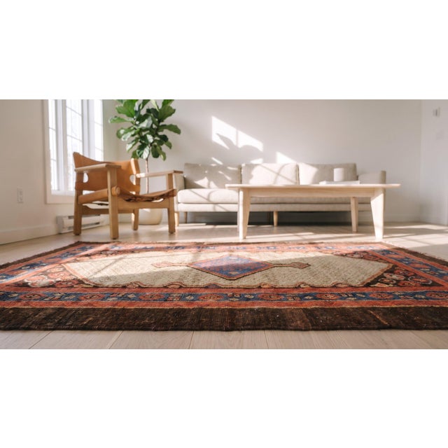 Textile 1880s Brown Ivory Medallion Tribal Antique n.w. Persian Bakshaiesh Rug 2'10" X 4'2" Handknotted Wool Carpet For Sale - Image 7 of 8
