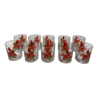 1980s Poinsettia Glasses by Cristal, Portugal- Set of 10 For Sale