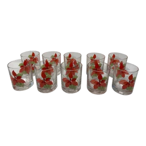 1980s Poinsettia Glasses by Cristal, Portugal- Set of 10