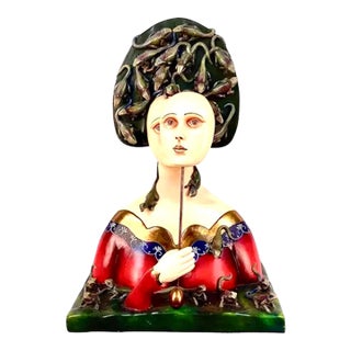 Sergio Bustamante, Female Bust With Lizards, Ceramic and Mixed Media For Sale