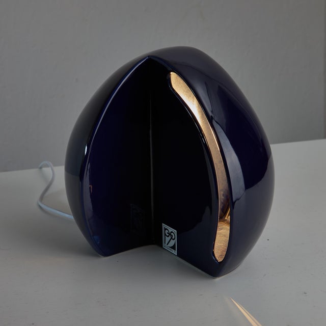 Blue Hemisphere Ceramic Table Lamp from Perdomello 70, 1970s For Sale - Image 3 of 18