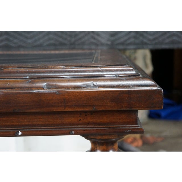 Bernhardt Old Word Tuscan Etched Metal & Wood Marquis Square Side End Table 31" For Sale - Image 10 of 18