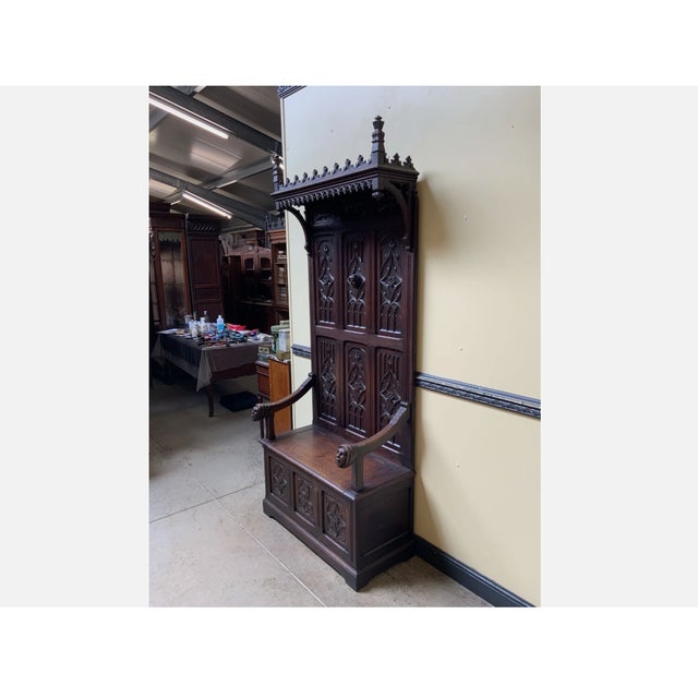 Antique Neo-Gothic Chest Bench, 1880 For Sale - Image 6 of 9