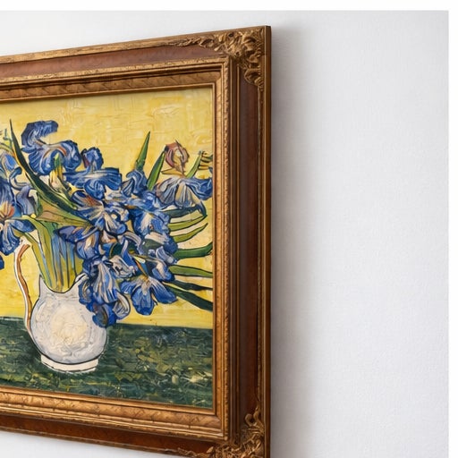 1980s Vintage Impressionist Blue Iris Still Life Oil Painting Signed “Kingston” in Ornate Gold Frame For Sale - Image 5 of 6
