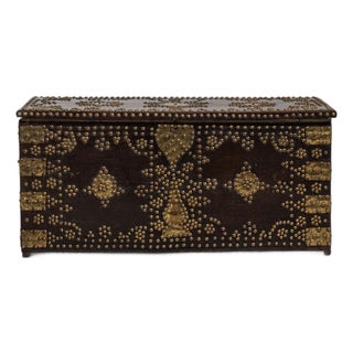 Wood Chest with Brass Accents, Antique, United Kingdom, 19th Century For Sale