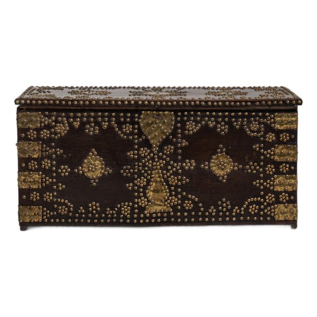 Wood Chest with Brass Accents, Antique, United Kingdom, 19th Century For Sale