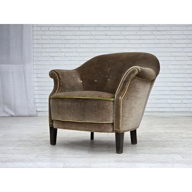 Danish Armchair in Green Furniture Velour, 1960s For Sale - Image 17 of 18