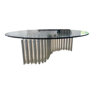Post-Modern Glass Coffee Table Serpentine Picket Base of Frosted Lucite and Chrome Rods For Sale