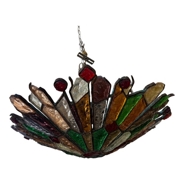 1960s Italian Brutalist Chandelier by Longobard for Poliarte For Sale