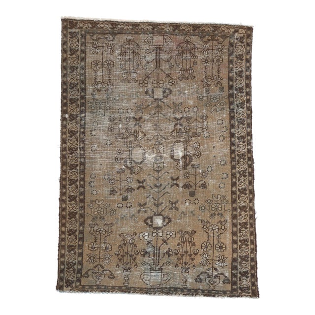 Early 20th Century Distressed Faded Antique Persian Rug, 04'03 X 05'11 For Sale