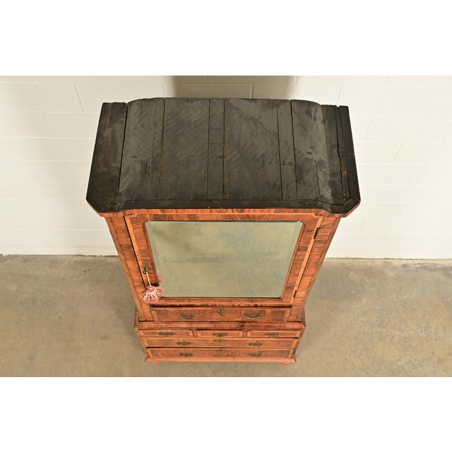 18th Century Antique English William & Mary Banded Walnut Mirror Front Secretary Desk With Bookcase Hutch For Sale - Image 13 of 17