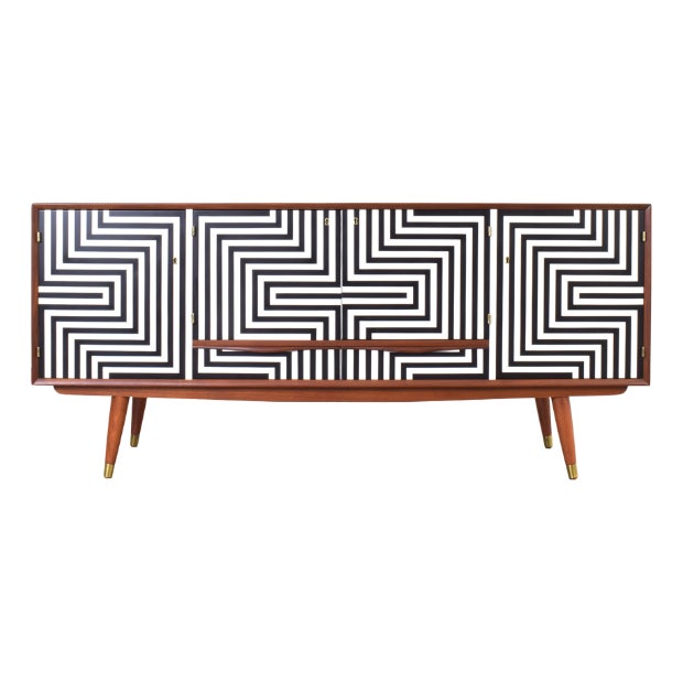 Mid-Century Modern Op-Art Hand-Painted Sideboard from Sven Andersen Møbelfabrik, 1960s For Sale