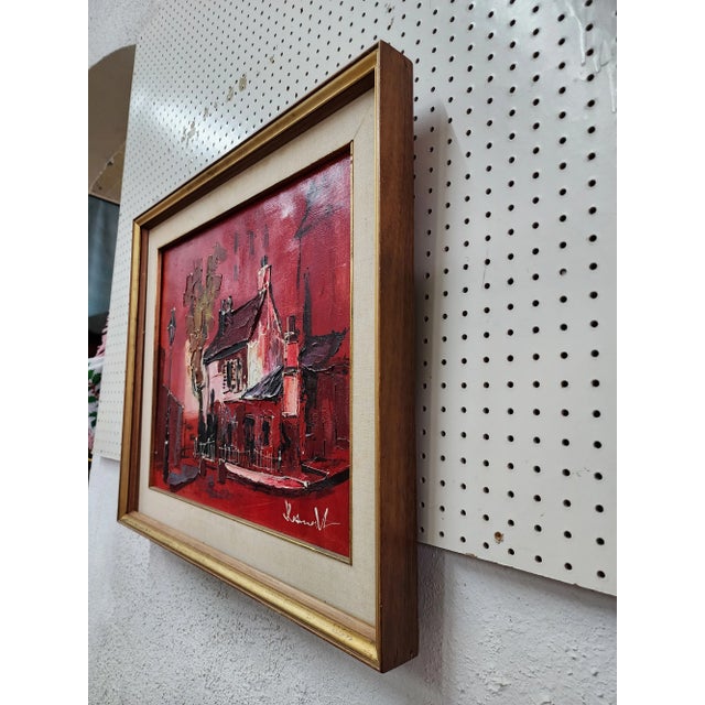 Mid 20th Century Mid 20th Century Red "Boat House"" Paris City / Town Abstract Oil Painting By DeSmedtdt For Sale - Image 5 of 12
