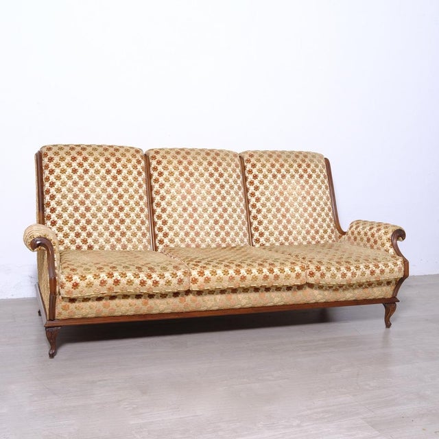 1950s Vintage Regency Italian Three-Seater Velvet Sofa, 1950s For Sale - Image 5 of 18