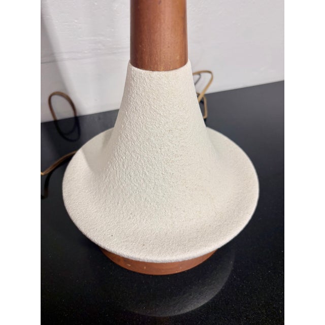 1960s 1960s Pair of Vintage MCM Ceramic + Walnut Lamps For Sale - Image 5 of 5