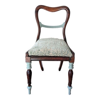 Late 19th Century Antique Balloon Back Chair With Blue Accents For Sale