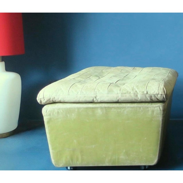 Set of Olive Patchwork Leather Lounge Chair and Ottoman from Laauser, 1970s For Sale - Image 15 of 16