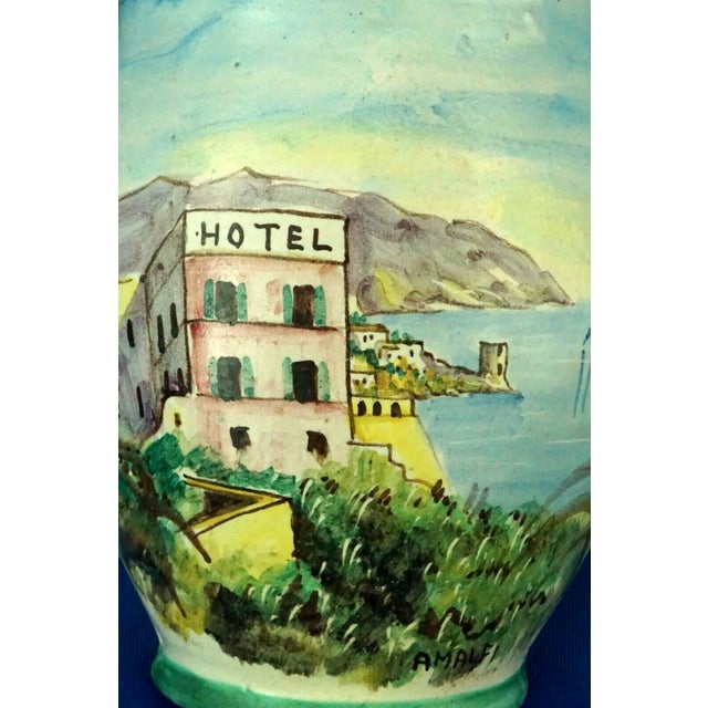 Blue Antique Wall-Mounted Majolica Ceramic Planter with Amalfi View by Solimene, 1890s For Sale - Image 8 of 15