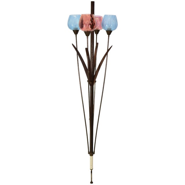 Italian Mid-Century Modern Teak and Glass Tension Lamp For Sale - Image 11 of 11