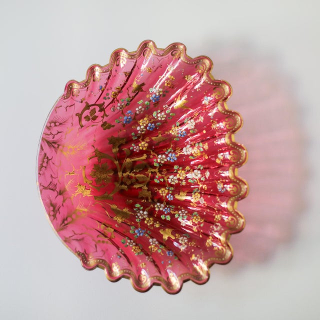 Late 19th Century Moser Cranberry Glass Shell Dish With Enamel & Gilt For Sale - Image 17 of 18