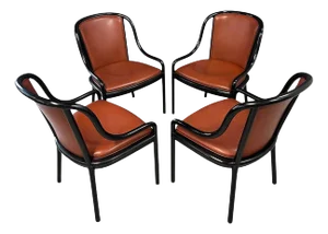 1970s Ward Bennett Set of Four Landmark Variation Chairs for Brickel Associates Retailed by Lawsonia Co. Philadelphia