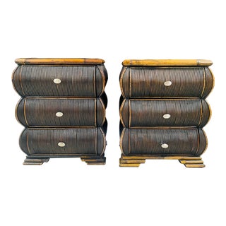 Late 20th Century English Chinoiserie Burnt Bamboo Nightstands - a Pair For Sale