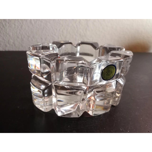 1980s Vintage Bohemia Czech Republic Clear Crystal Oval Votive Candle Holder For Sale - Image 5 of 7
