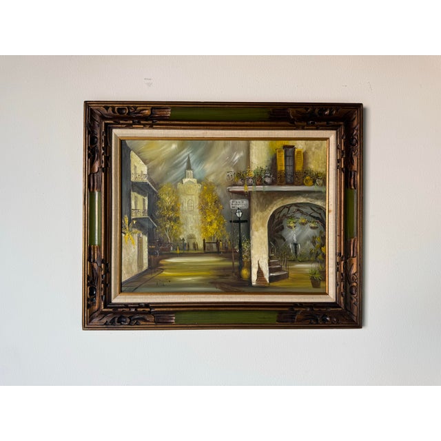 Mid-Century Modern 1970s Vintage Impressionist French Quarter Street Scene Oil Painting by Lisa For Sale - Image 3 of 11