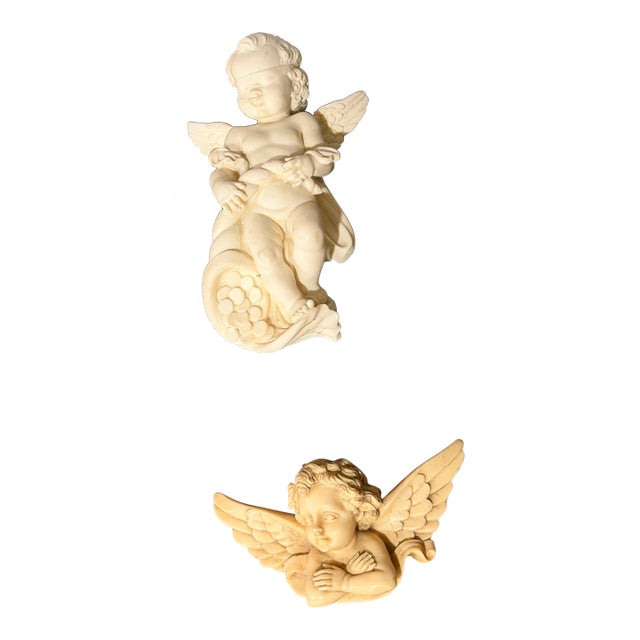 Vintage Italian Cherub Angel Wall Plaques Set – A. Giannelli & Benacchi Putti – Shabby Chic Decor For Sale