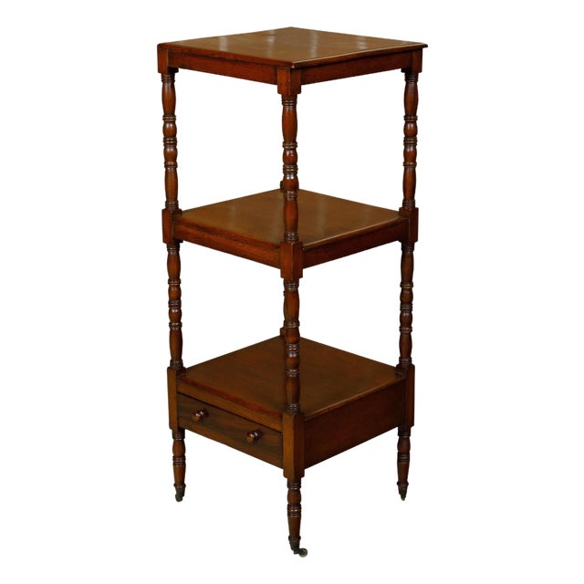 English 19th Century Three-Tiered Étagère with Low Drawer and Turned Supports For Sale