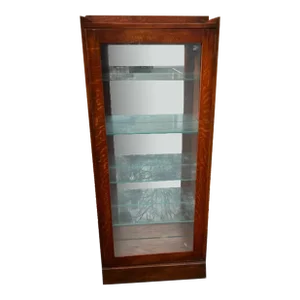 Antique Mission Style Tiger Oak Curio Display Cabinet with Light