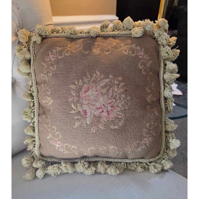 Textile Vintage Needlepoint Floral Pillow For Sale - Image 7 of 7