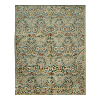 8x10 Radiant Cassandra Green Floral Modern Hand Knotted Wool Carpet Rug For Sale